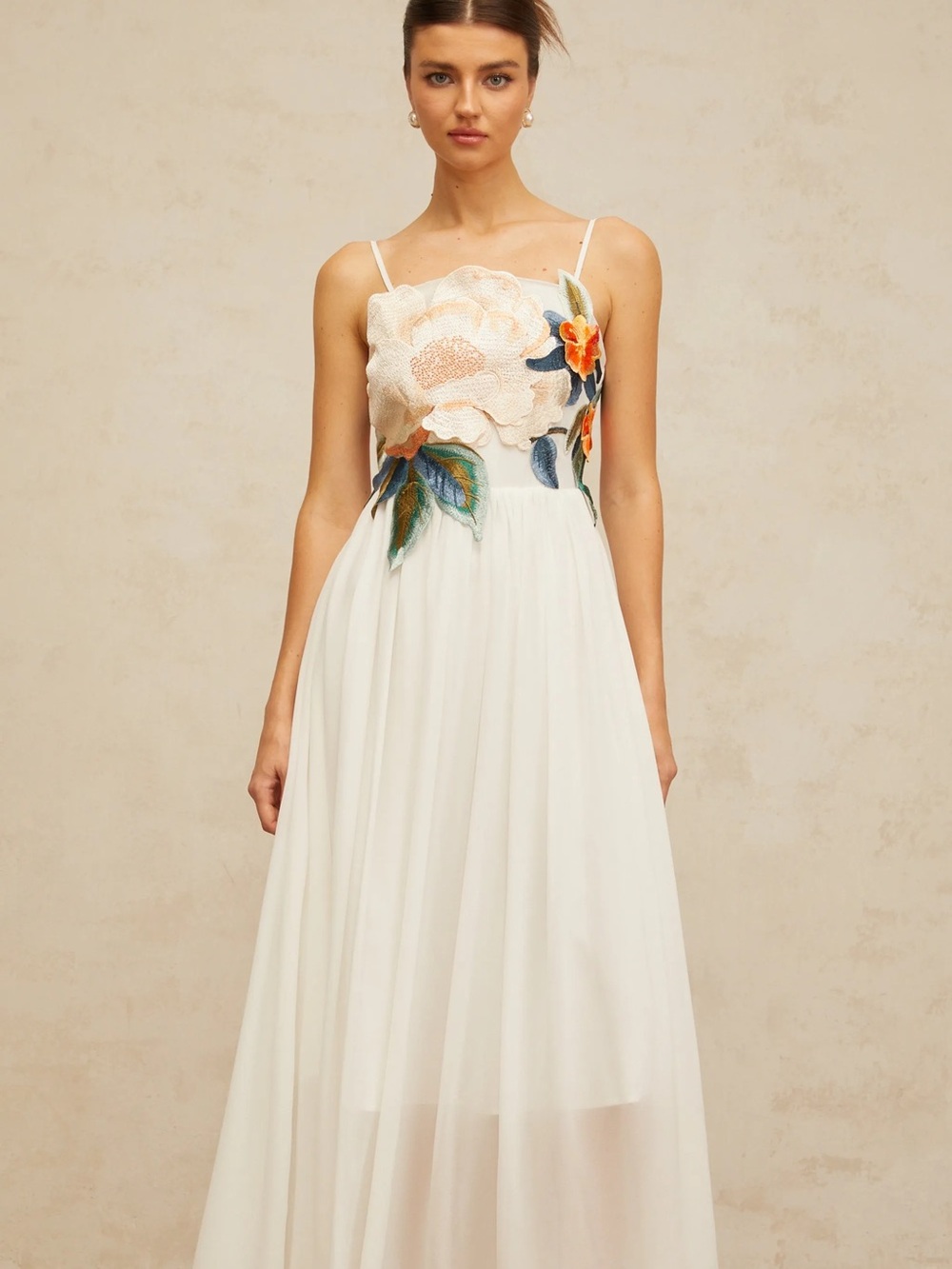 NWOT Miss Rosier Josette Floral Appliqué Spaghetti-Strap Evening Dress